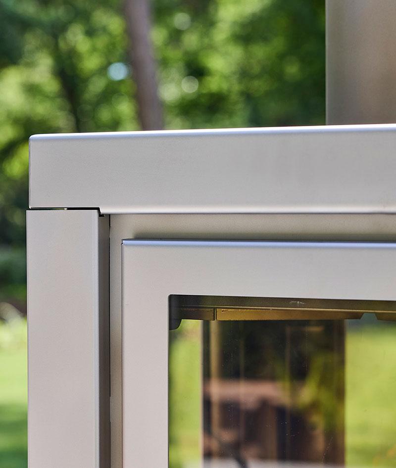 RB73 Quaruba L MOBILE 4-Sided Glass Matte Stainless Steel Wood-Burning Outdoor Fireplace