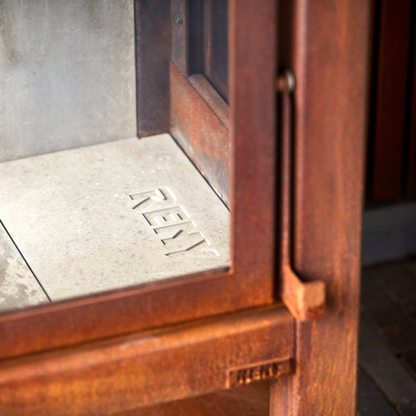 RB73 Quaruba XL MOBILE 4-Sided Glass Matte Stainless Steel Wood-Burning Outdoor Fireplace