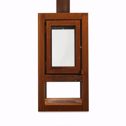 RB73 Quaruba XXL MOBILE 4-Sided Glass Warm Brown CorTen Steel Wood-Burning Outdoor Fireplace