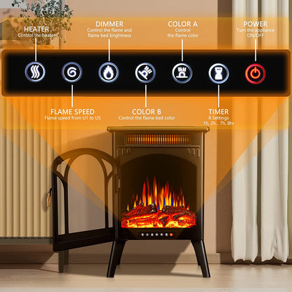 R.W.FLAME 16" Black 500W-1500W Freestanding Electric Fireplace Stove With 3D Flame Effect and Remote