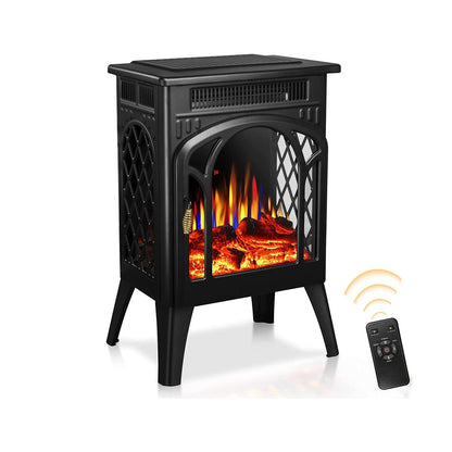 R.W.FLAME 16" Black 500W-1500W Freestanding Electric Fireplace Stove With 3D Flame Effect and Remote