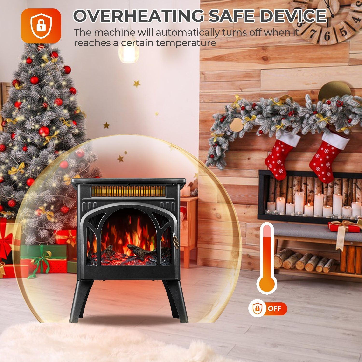 R.W.FLAME 17" Black 500W-1500W Freestanding Electric Fireplace Heater With Remote Control Adjustable Brightness and Heating Mode