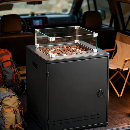 R.W.FLAME 20" Black Stainless Steel Smokeless CSA Certified Propane Square Fire Pit Table