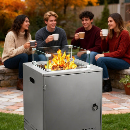 R.W.FLAME 20" Gray Stainless Steel Smokeless CSA Certified Propane Square Fire Pit Table
