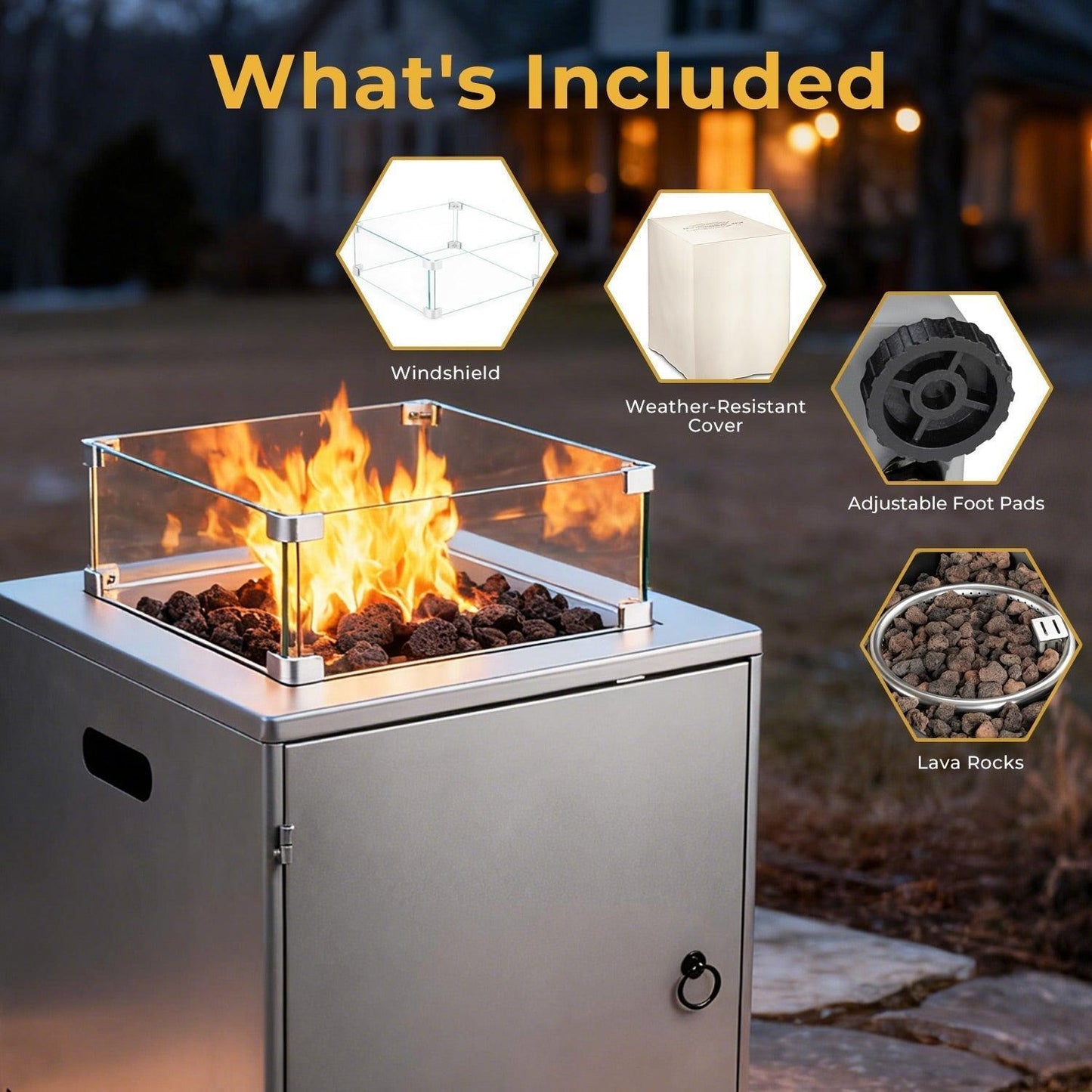 R.W.FLAME 20" Gray Stainless Steel Smokeless CSA Certified Propane Square Fire Pit Table