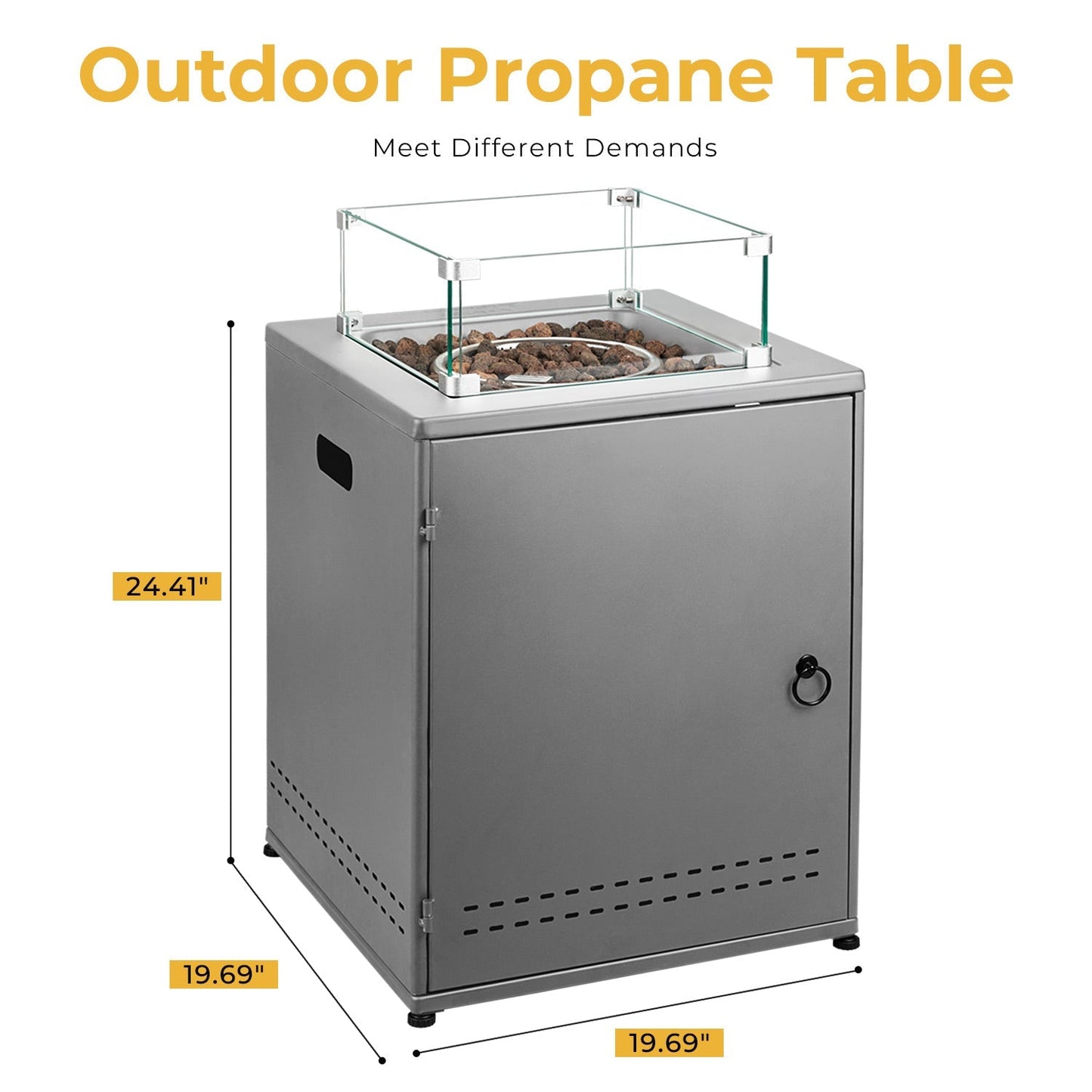 R.W.FLAME 20" Gray Stainless Steel Smokeless CSA Certified Propane Square Fire Pit Table
