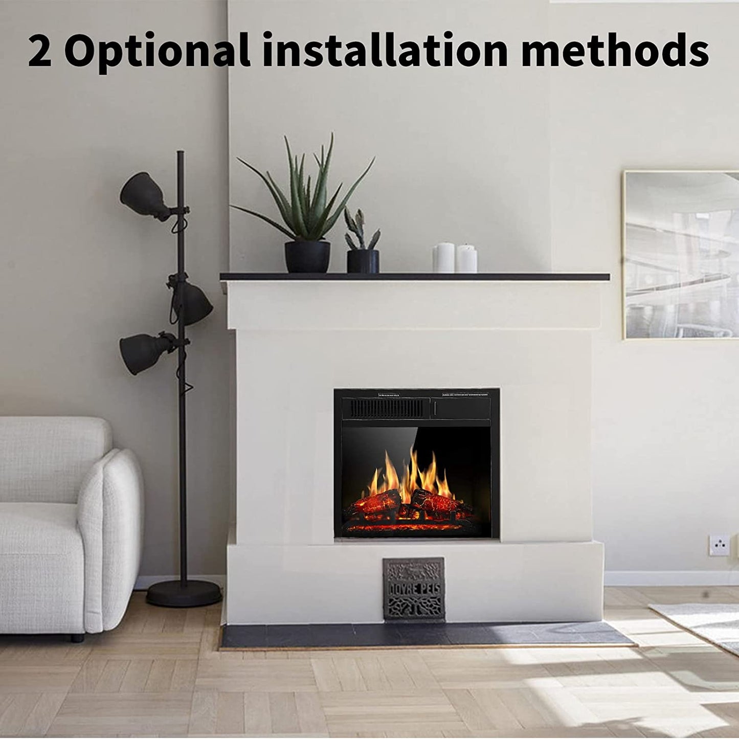 R.W.FLAME 20" x 18" x 10" Black 750W-1500W Electric Fireplace Insert With 7-Flame Brightness Settings, Logs and Remote Control