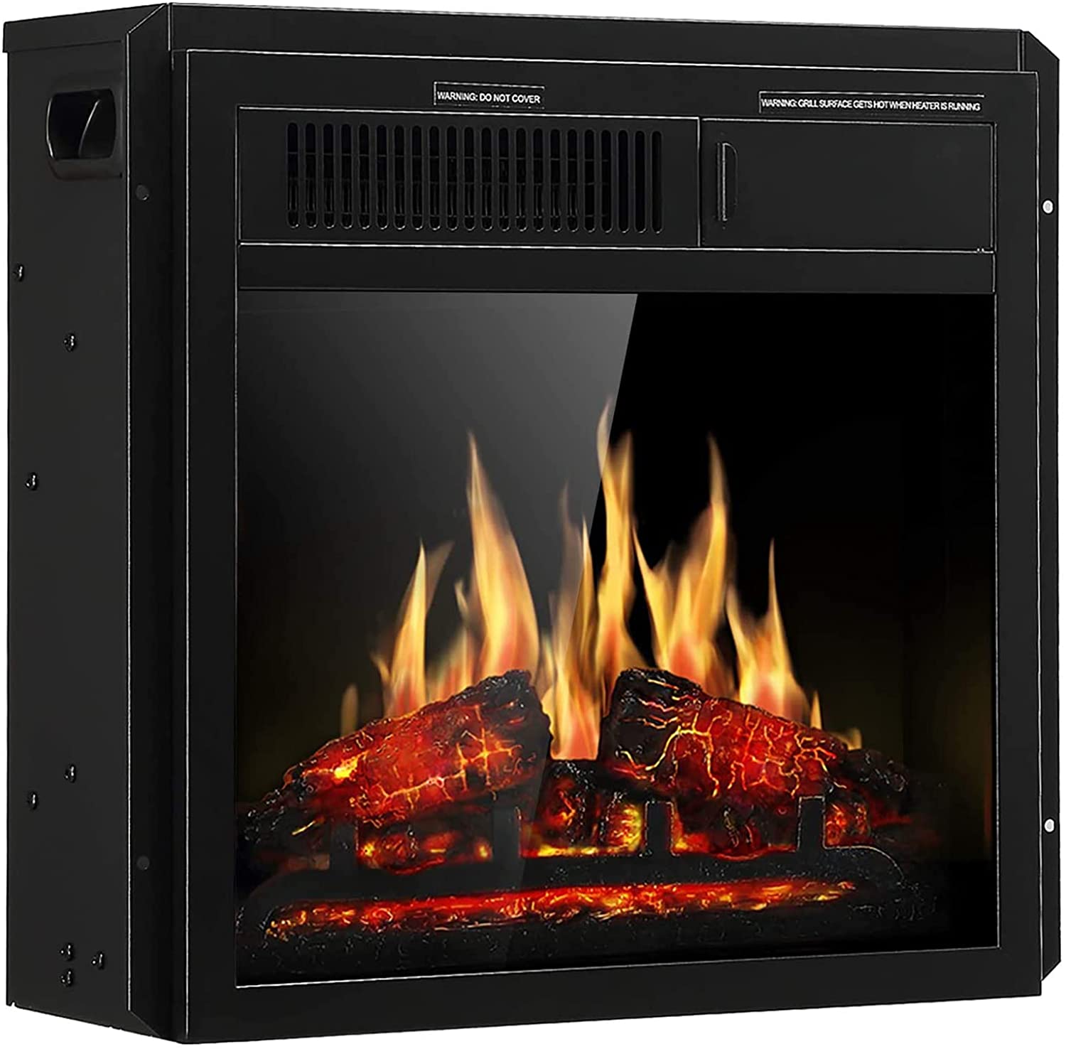 R.W.FLAME 20" x 18" x 10" Black 750W-1500W Electric Fireplace Insert With 7-Flame Brightness Settings, Logs and Remote Control