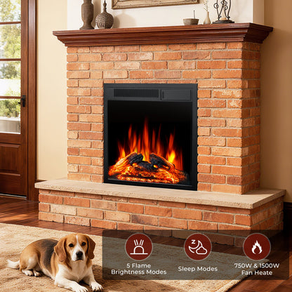 R.W.FLAME 23" Black 750W-1500W Electric Fireplace Insert With 5-Flame Brightness Settings