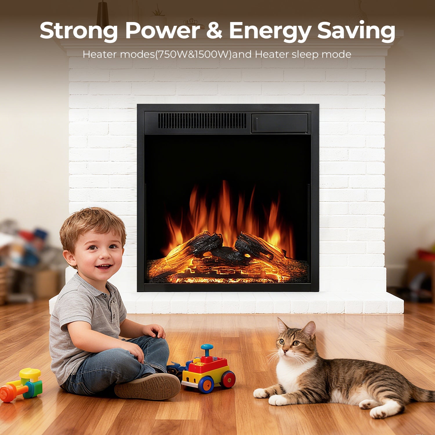 R.W.FLAME 23" Black 750W-1500W Electric Fireplace Insert With 5-Flame Brightness Settings