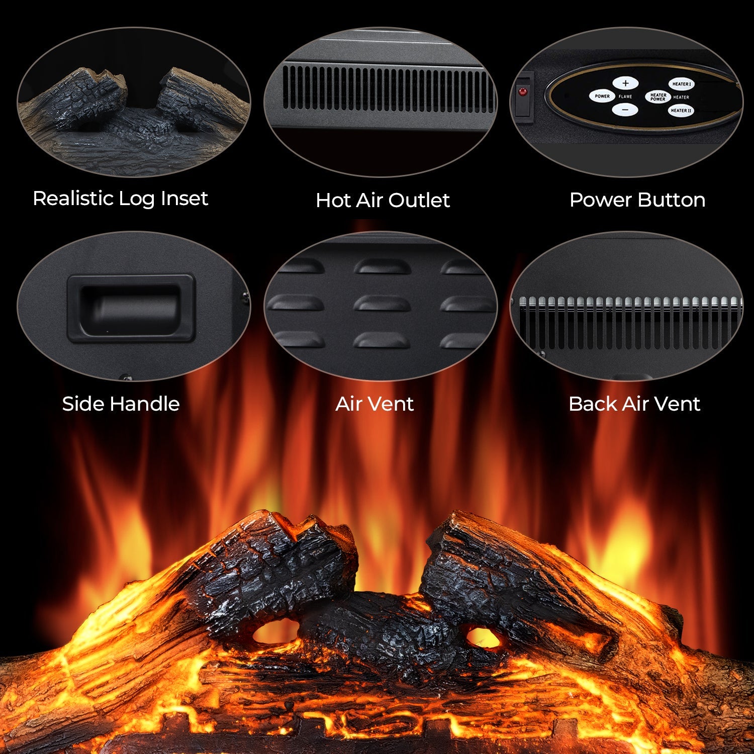 R.W.FLAME 23" Black 750W-1500W Electric Fireplace Insert With 5-Flame Brightness Settings