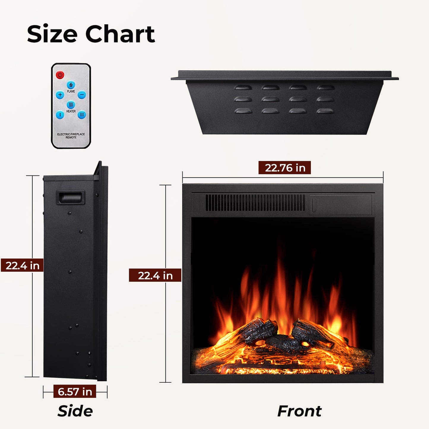 R.W.FLAME 23" Black 750W-1500W Electric Fireplace Insert With 5-Flame Brightness Settings