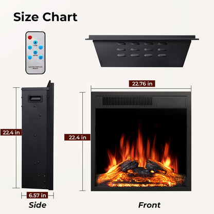 R.W.FLAME 23" Black 750W-1500W Electric Fireplace Insert With 5-Flame Brightness Settings