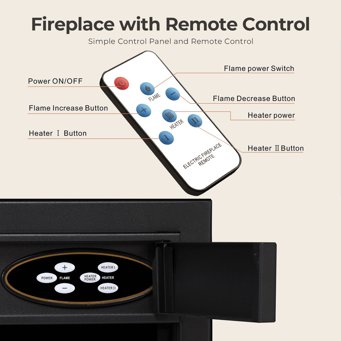 R.W.FLAME 23" Black 750W-1500W Electric Fireplace Insert With 5-Flame Brightness Settings