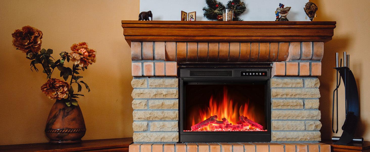 R.W.FLAME 23" Black 750W-1500W Electric Fireplace Insert With Adjustable Led Flame Brightness, 2 Power Settings, Touch Screen and Remote Control