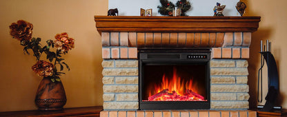 R.W.FLAME 23" Black 750W-1500W Electric Fireplace Insert With Adjustable Led Flame Brightness, 2 Power Settings, Touch Screen and Remote Control