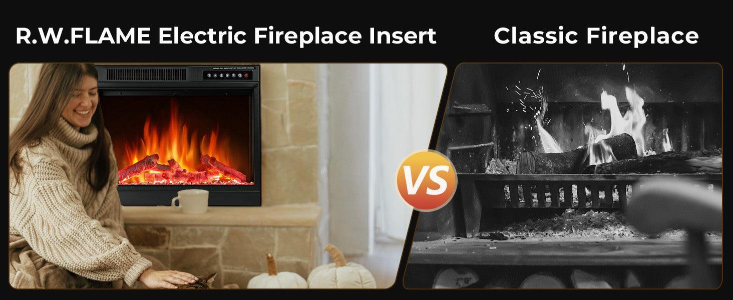 R.W.FLAME 23" Black 750W-1500W Electric Fireplace Insert With Adjustable Led Flame Brightness, 2 Power Settings, Touch Screen and Remote Control