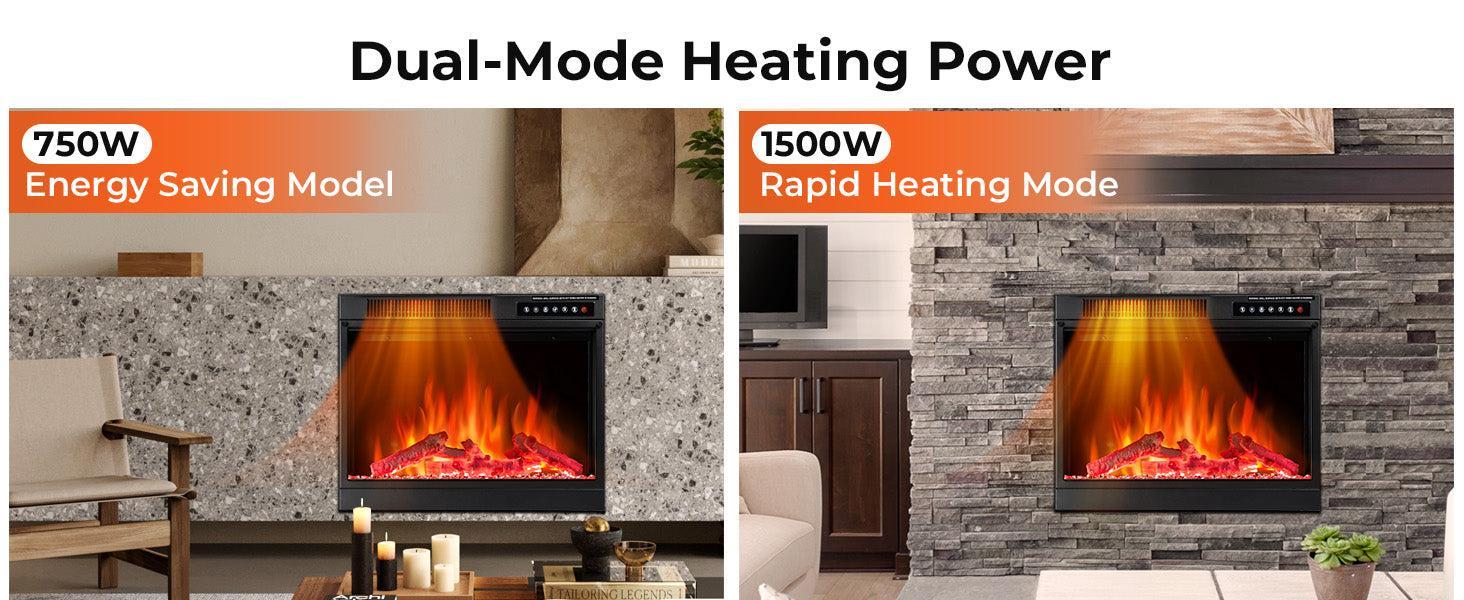 R.W.FLAME 23" Black 750W-1500W Electric Fireplace Insert With Adjustable Led Flame Brightness, 2 Power Settings, Touch Screen and Remote Control
