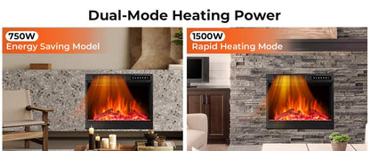 R.W.FLAME 23" Black 750W-1500W Electric Fireplace Insert With Adjustable Led Flame Brightness, 2 Power Settings, Touch Screen and Remote Control