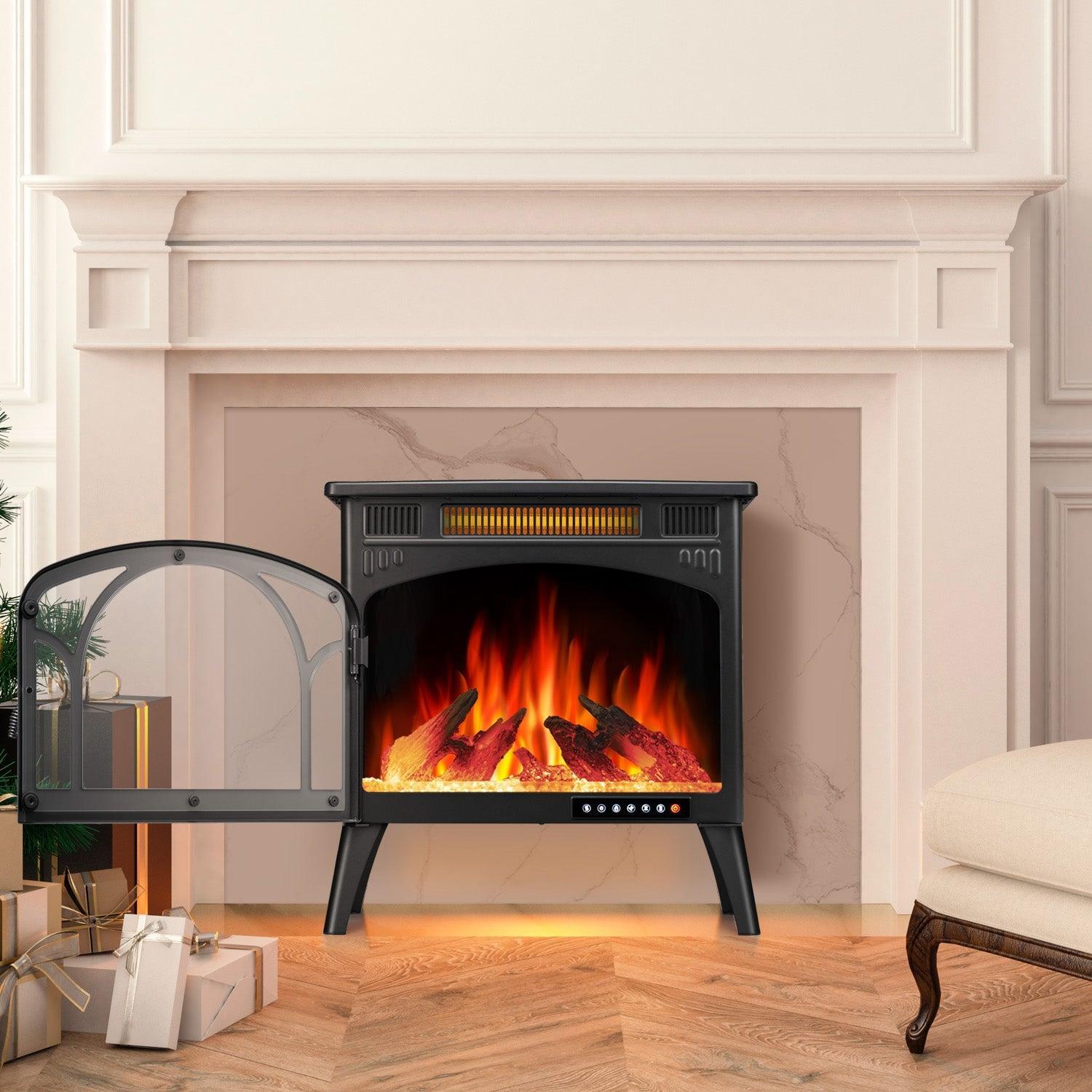 R.W.FLAME 24" Black 500W-1500W Electric Fireplace Heater With 3D-Realistic Flame Effect and Different Flame Colors