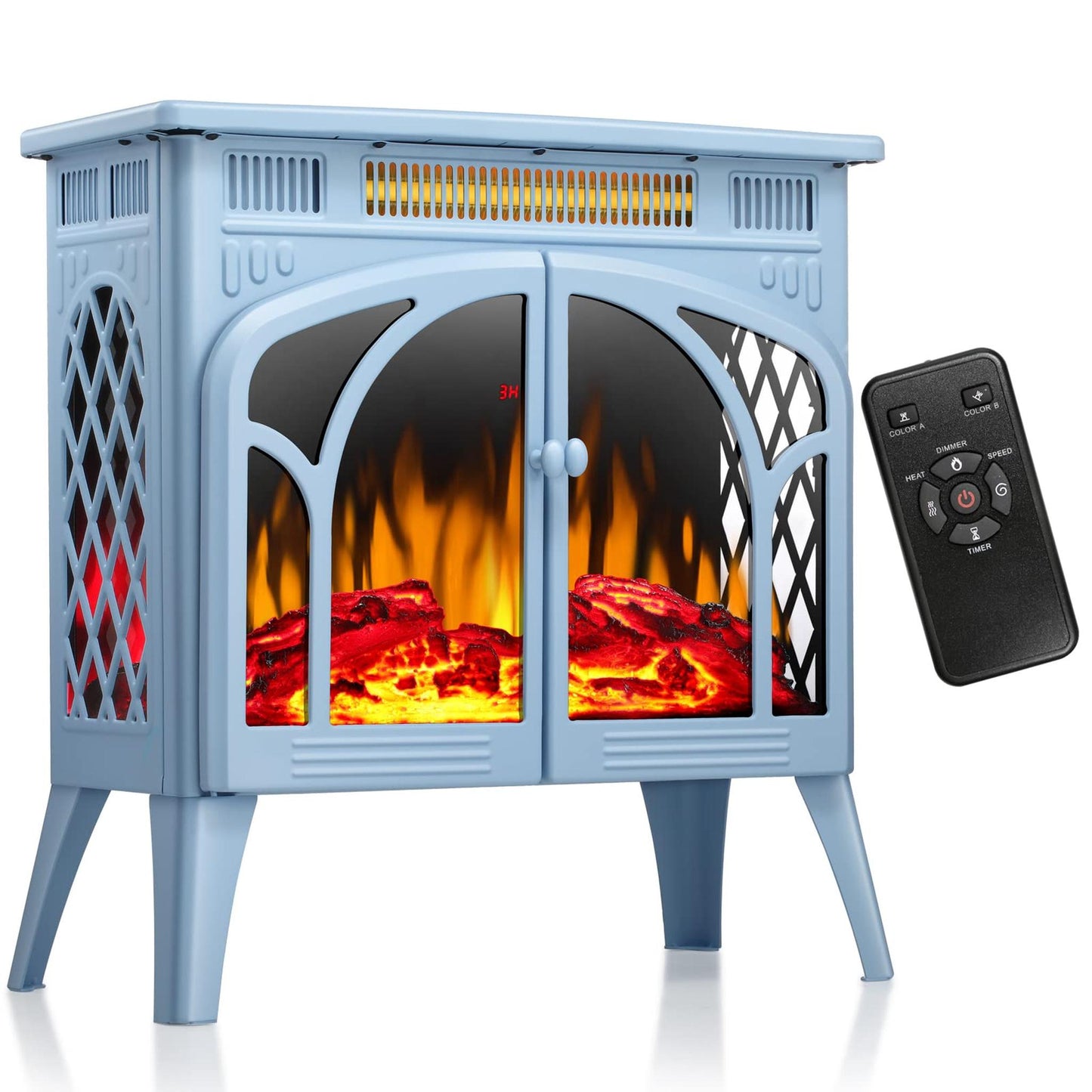 R.W.FLAME 24" Blue 500W-1500W Freestanding Electric Fireplace Stove