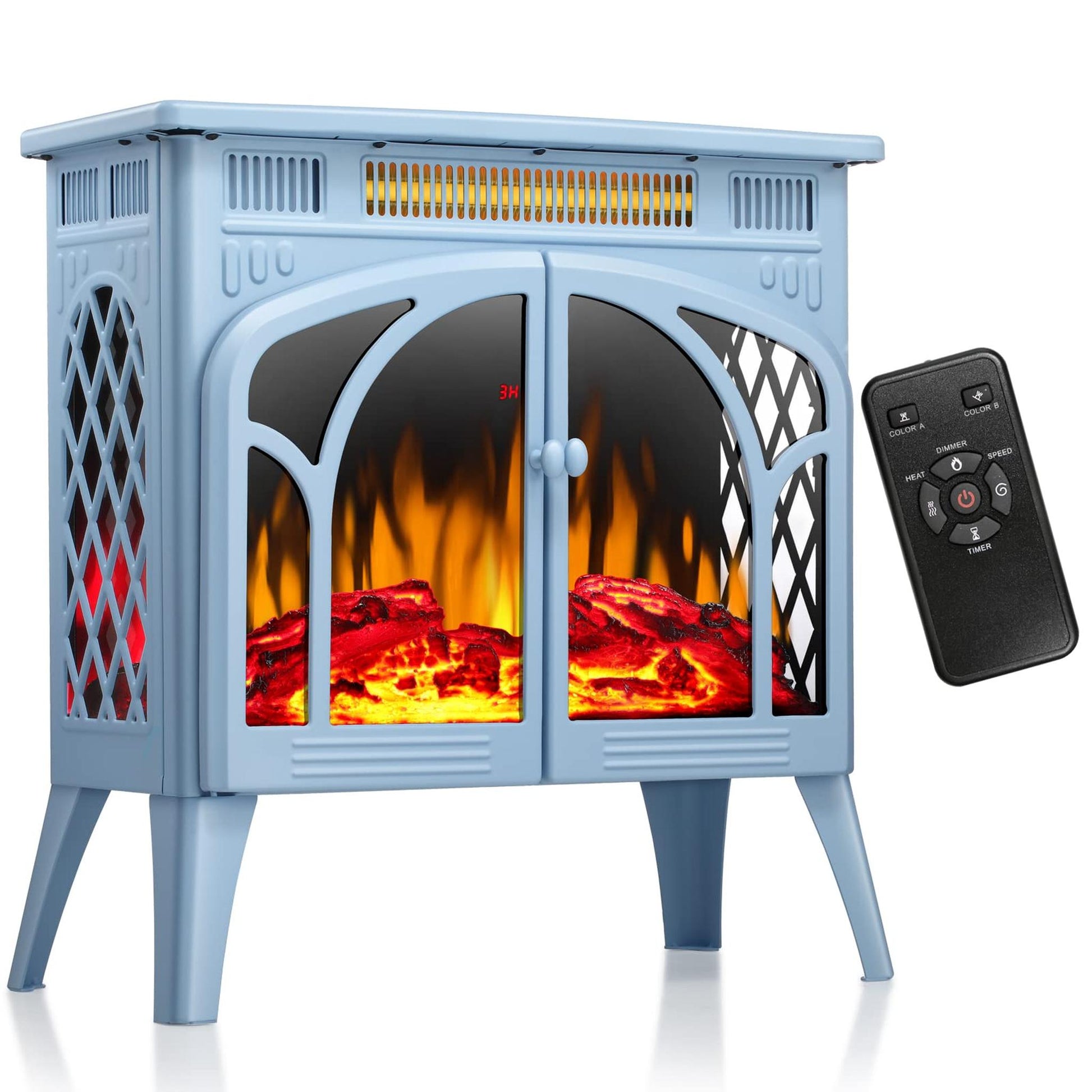 R.W.FLAME 24" Blue 500W-1500W Freestanding Electric Fireplace Stove