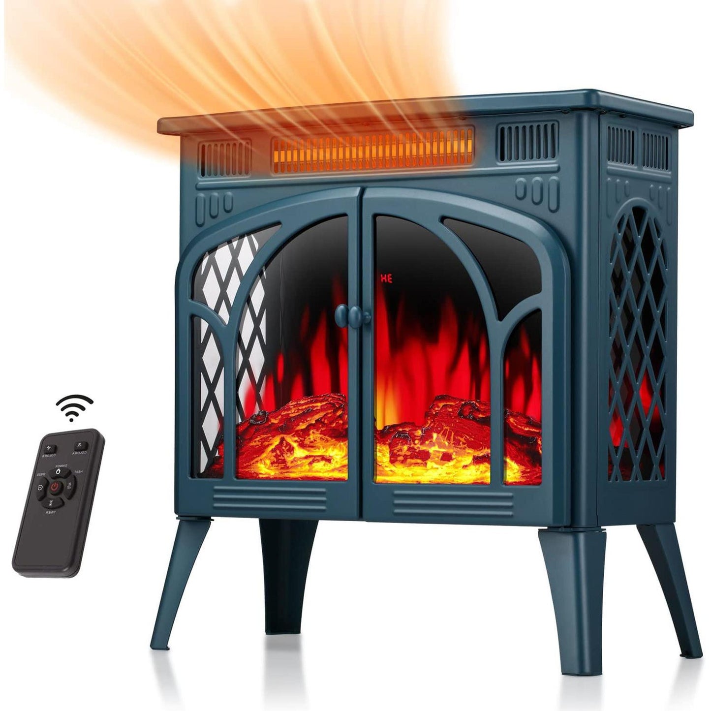 R.W.FLAME 24" Dark Green 500W-1500W Freestanding Electric Fireplace Stove