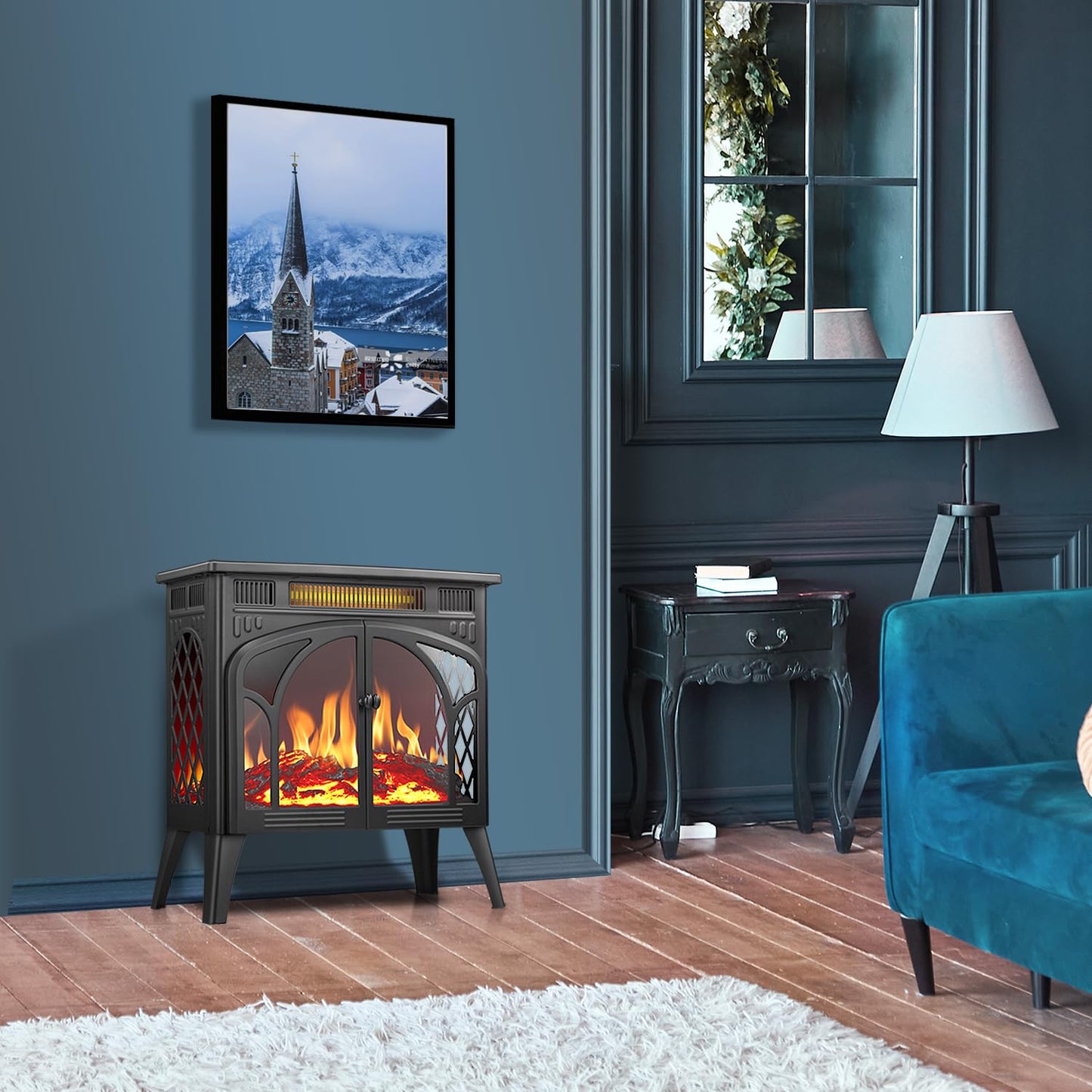 R.W.FLAME 24" Gray 500W-1500W Freestanding Electric Fireplace Stove