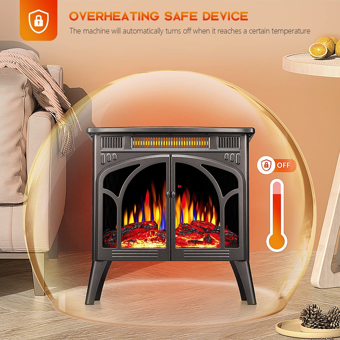 R.W.FLAME 24" Gray 500W-1500W Freestanding Electric Fireplace Stove