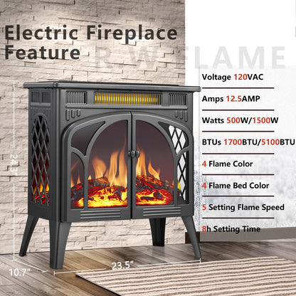 R.W.FLAME 24" Gray 500W-1500W Freestanding Electric Fireplace Stove