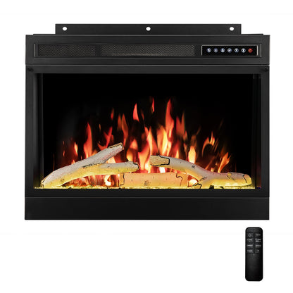 R.W.FLAME 28" Black 750W-1500W Electric Fireplace Insert With Adjustable 5-Flame Colors, 12-Log Colors, 5-Flame Speeds and Brightness