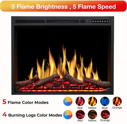 R.W.FLAME 34" Black 750W-1500W Infrared Electric Fireplace Insert With Logs, Touch Screen and Remote Control