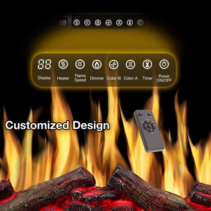 R.W.FLAME 34" Black 750W-1500W Infrared Electric Fireplace Insert With Logs, Touch Screen and Remote Control