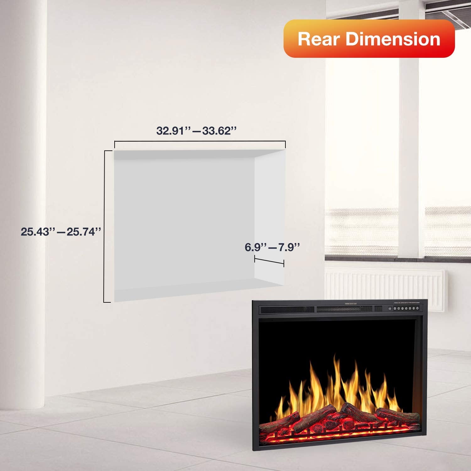 R.W.FLAME 34" Black 750W-1500W Infrared Electric Fireplace Insert With Logs, Touch Screen and Remote Control