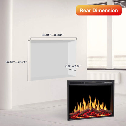 R.W.FLAME 34" Black 750W-1500W Infrared Electric Fireplace Insert With Logs, Touch Screen and Remote Control