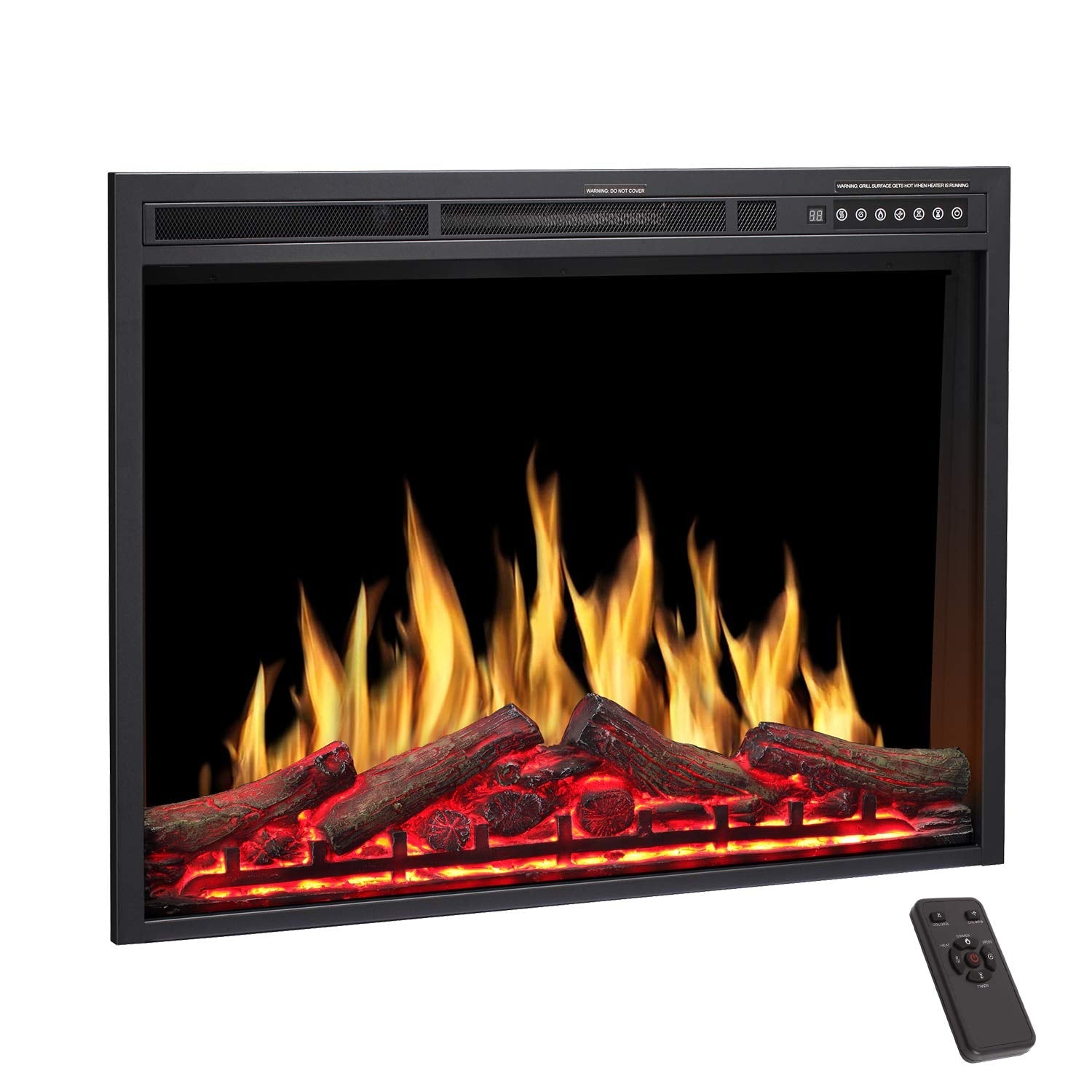 R.W.FLAME 34" Black 750W-1500W Infrared Electric Fireplace Insert With Logs, Touch Screen and Remote Control