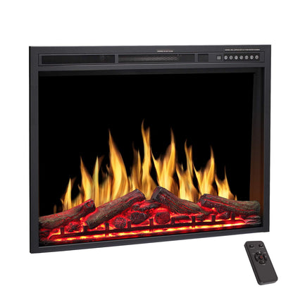 R.W.FLAME 34" Black 750W-1500W Infrared Electric Fireplace Insert With Logs, Touch Screen and Remote Control