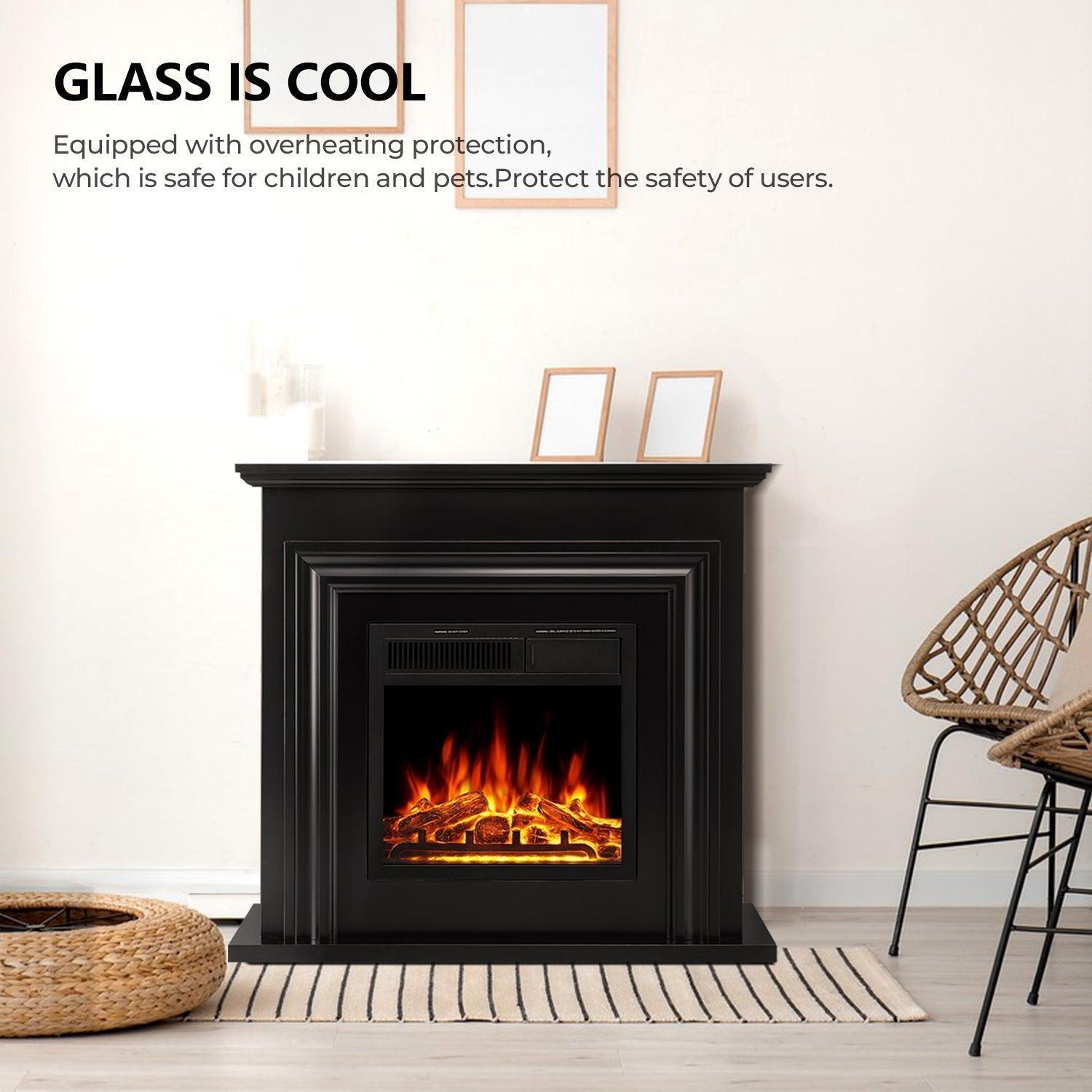 R.W.FLAME 36" Black Freestanding Wooden Mantel and Electric Fireplace With Adjustable Led Flame