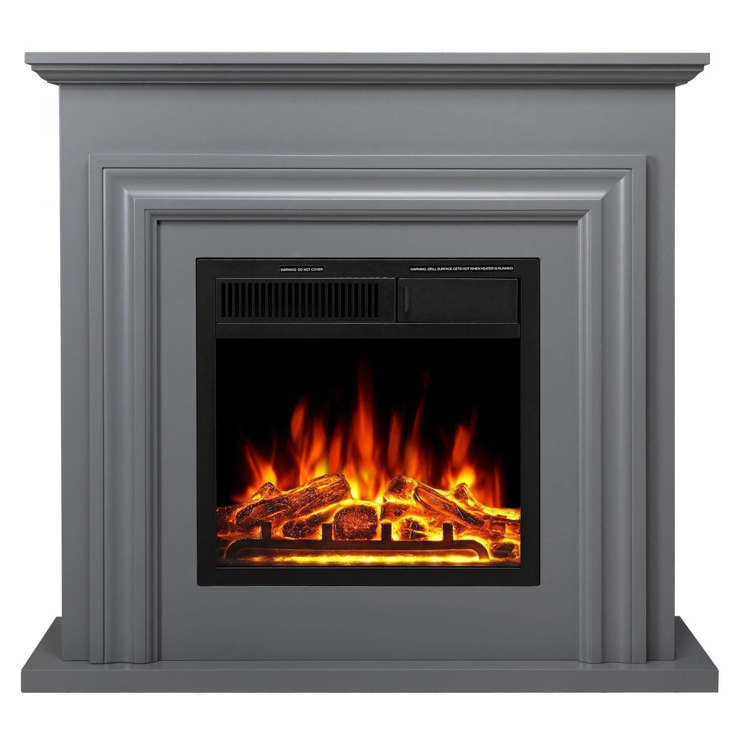 R.W.FLAME 36" Gray Freestanding Wooden Mantel and Electric Fireplace With Adjustable Led Flame