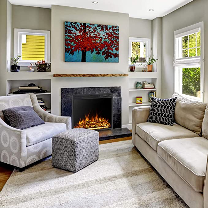 R.W.FLAME 37" Black 750W-1500W Infrared Electric Fireplace Insert With Logs & Remote Control
