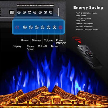 R.W.FLAME 37" Black 750W-1500W Infrared Electric Fireplace Insert With Logs & Remote Control