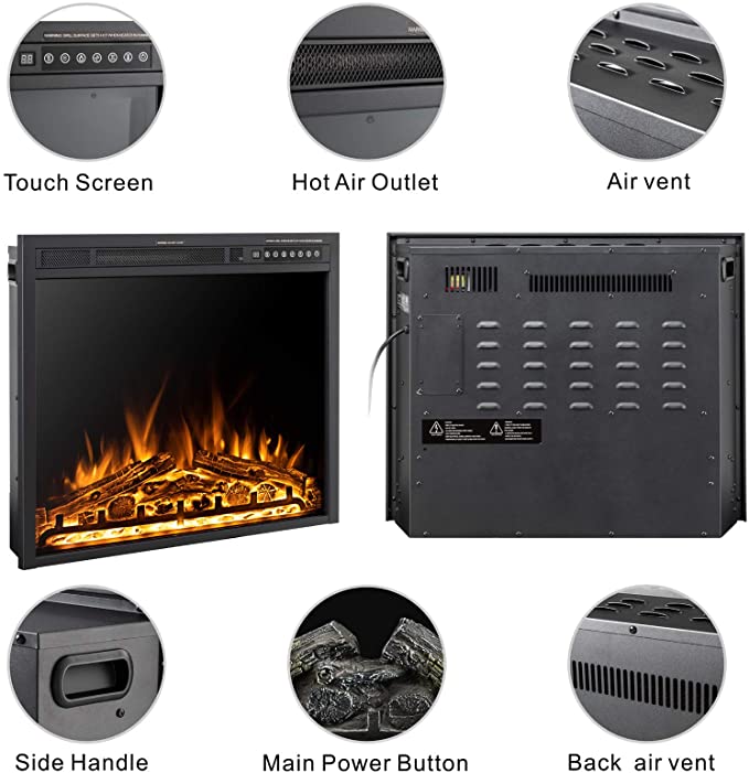 R.W.FLAME 37" Black 750W-1500W Infrared Electric Fireplace Insert With Logs & Remote Control