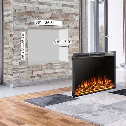 R.W.FLAME 37" Black 750W-1500W Infrared Electric Fireplace Insert With Logs & Remote Control