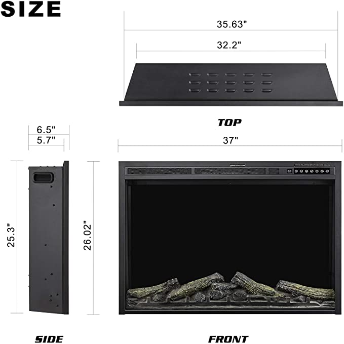 R.W.FLAME 37" Black 750W-1500W Infrared Electric Fireplace Insert With Logs & Remote Control