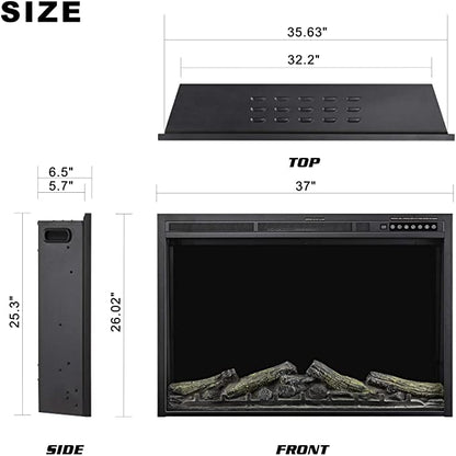 R.W.FLAME 37" Black 750W-1500W Infrared Electric Fireplace Insert With Logs & Remote Control