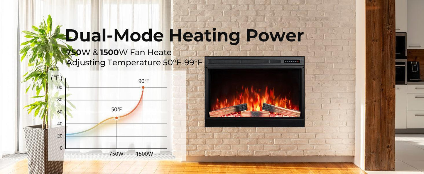 R.W.FLAME 39" Black 750W-1500W Electric Fireplace Insert With Remote Adjustable Temperature and Flame