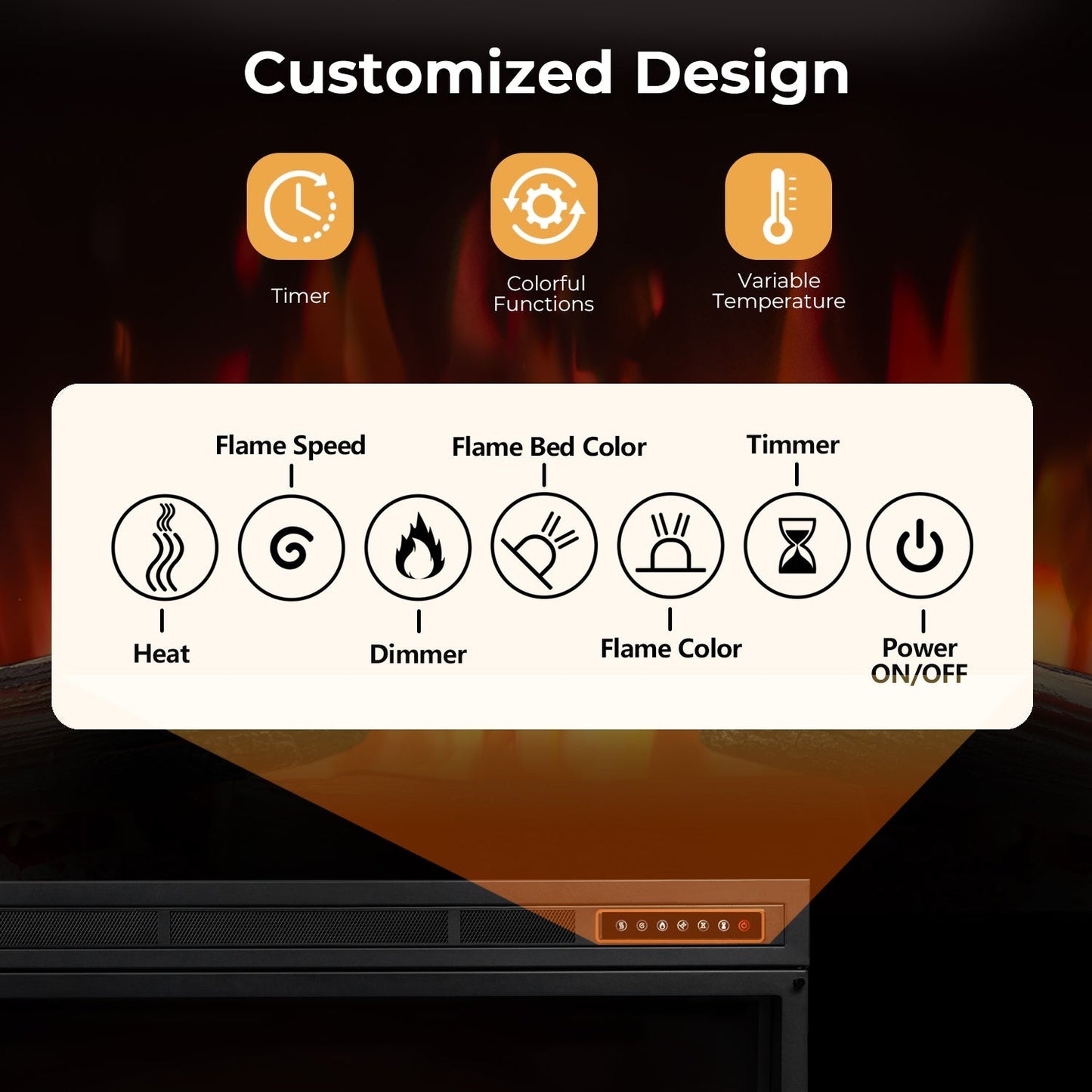 R.W.FLAME 39" Black 750W-1500W Electric Fireplace Insert With Remote Adjustable Temperature and Flame
