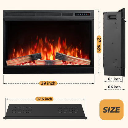 R.W.FLAME 39" Black 750W-1500W Electric Fireplace Insert With Remote Adjustable Temperature and Flame