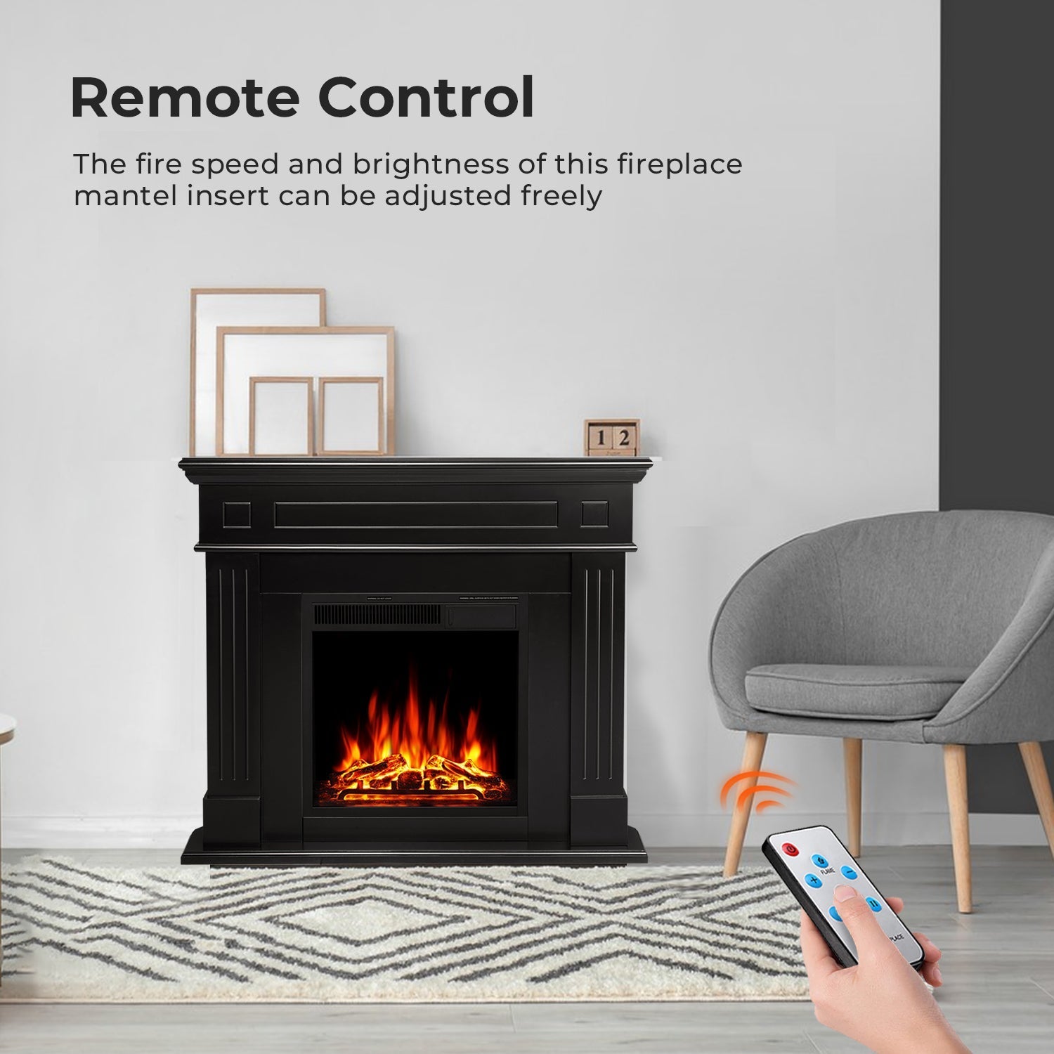 R.W.FLAME 43" Black 750-1500W Freestanding Wooden Corner Mantel and Electric Fireplace With Logs