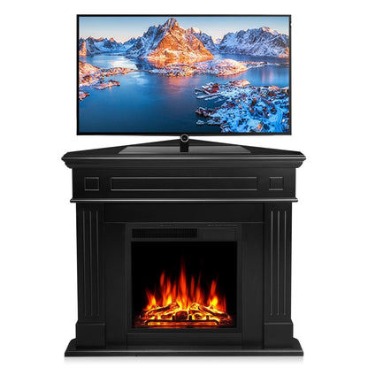 R.W.FLAME 43" Black 750-1500W Freestanding Wooden Corner Mantel and Electric Fireplace With Logs